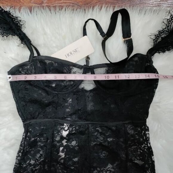 NWT House of CB Hermosa Black Lace Sheer Collar Dress Women's Size Large - Picture 10 of 13